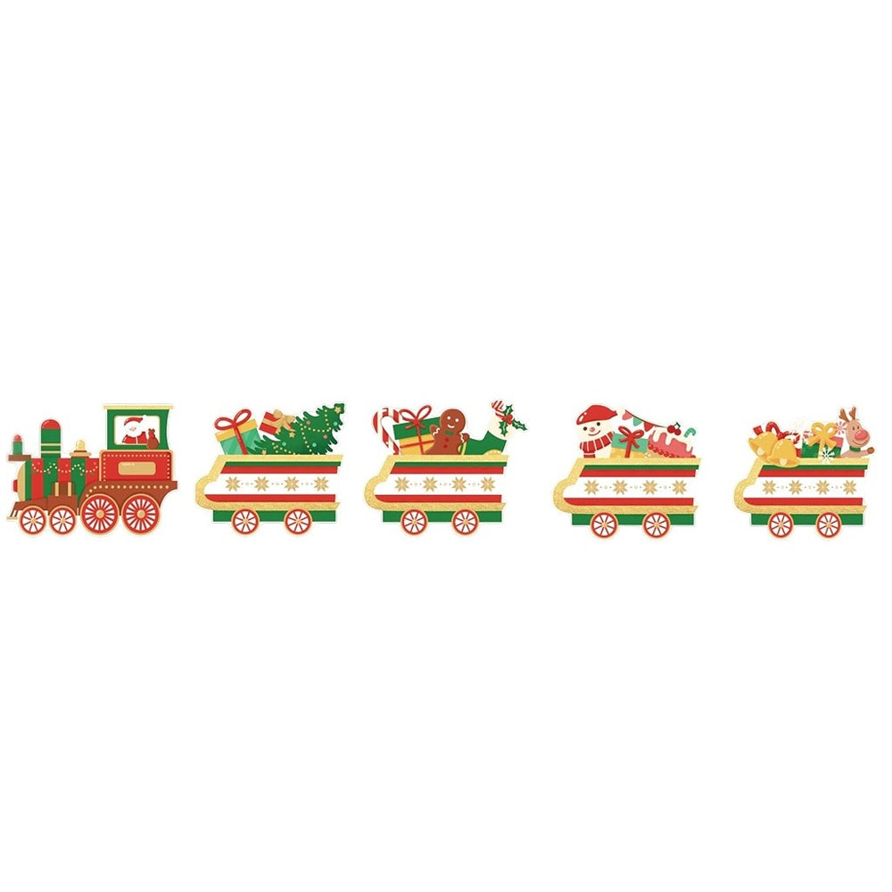Decoratiune de Craciun, pentru Gradina, Tip Trenulet, 5 Figurine + Bete de Infipt in Pamant, din Plastic, Impermeabil, Model Tren cu Cadouri, Multicolor