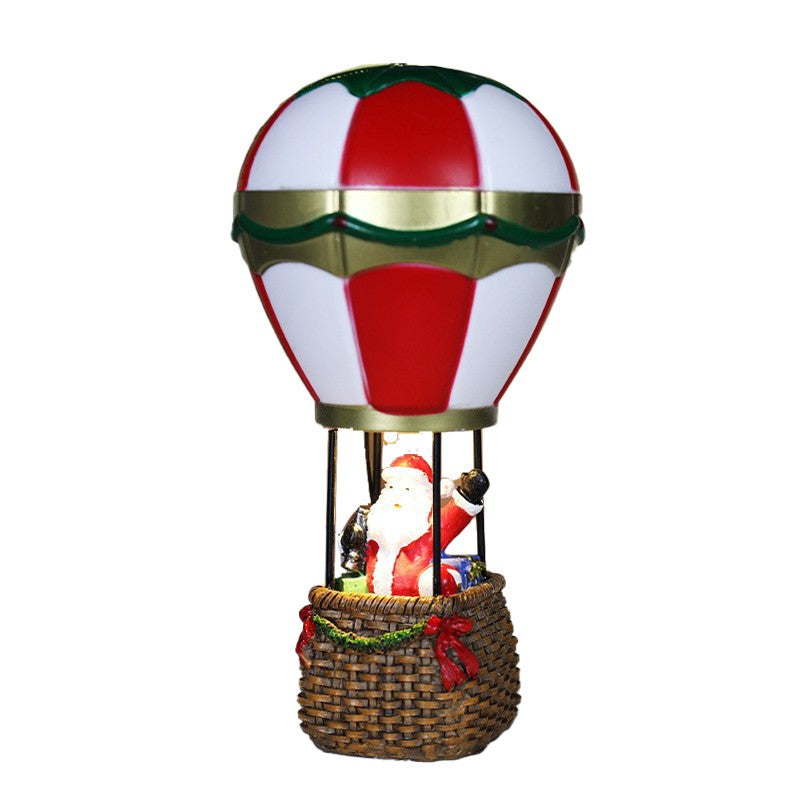 Decoratiune de Craciun tip Balon cu Aer Cald, Balon cu Mos Craciun, din Rasina, Model Balon cu Aer Cald si Mos Craciun Iluminare LED, 17 x 5 x 5 cm, Gri Rosu