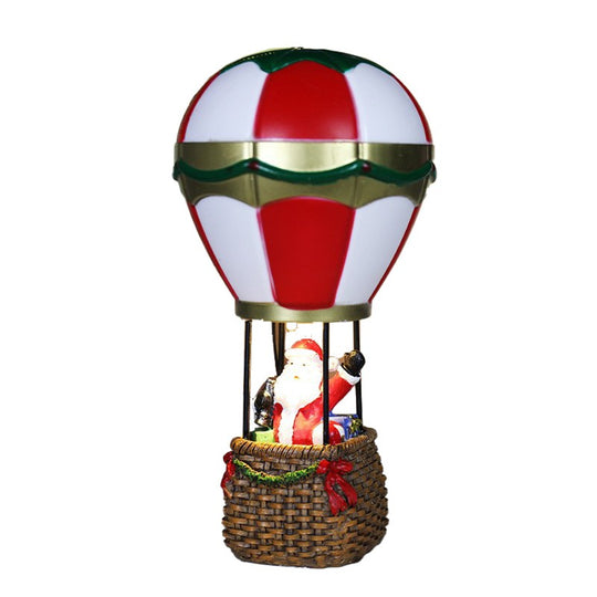 Decoratiune de Craciun tip Balon cu Aer Cald, Balon cu Mos Craciun, din Rasina, Model Balon cu Aer Cald si Mos Craciun Iluminare LED, 17 x 5 x 5 cm, Gri Rosu