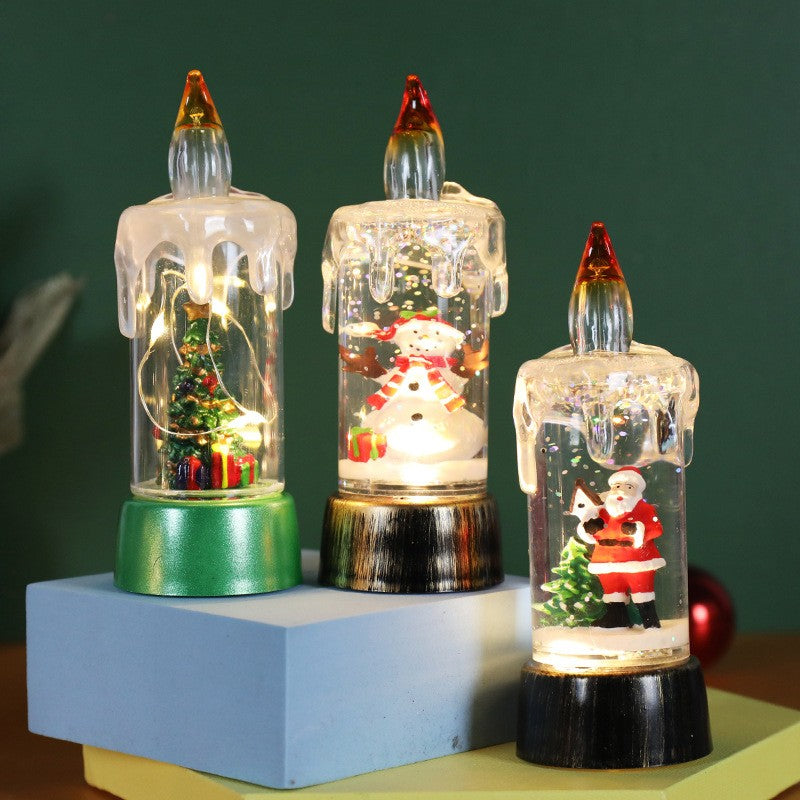 Decoratiune de Craciun tip Lumanare, Lumanare de Cristal fara Fulgi de Zapada, Model Om de Zapada, Iluminare LED, 13 x 5 x 5 cm, Baza Gri, Transparent