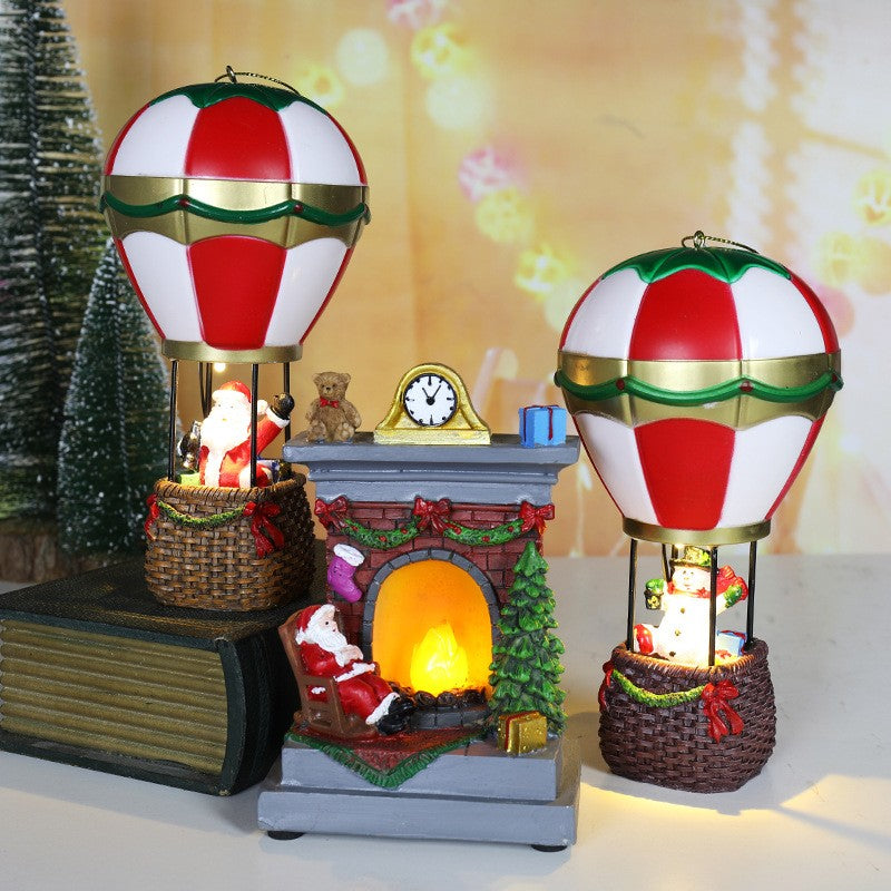 Decoratiune de Craciun tip Semineu, Semineu Decorativ cu Foc din Rasina, Model Semineu cu Mos Craciun, Flacara Iluminare LED, 13.5 x 9 x 6 cm, Gri Rosu