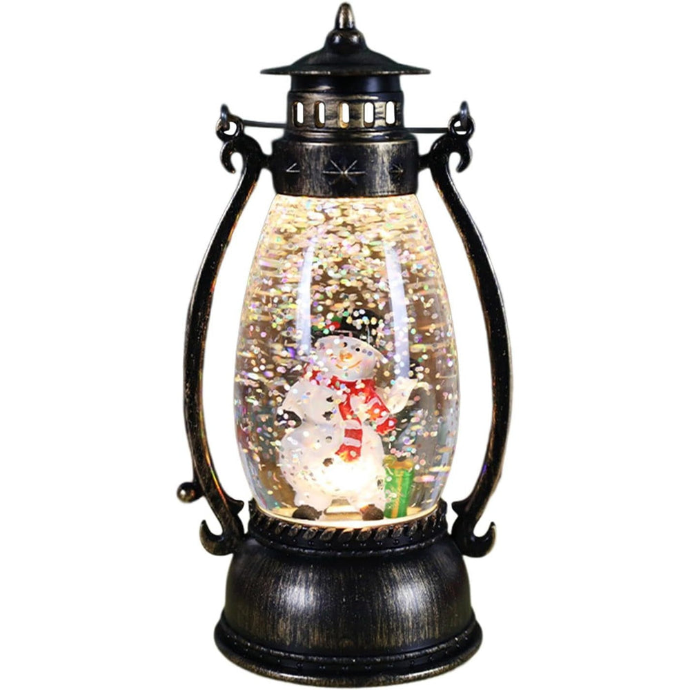 Decoratiune Luminoasa, Felinar de Craciun, cu Lumina LED, Ornament Model Lampa cu Ulei Om de Zapada, cu Maner, 14x7x6 cm, Negru