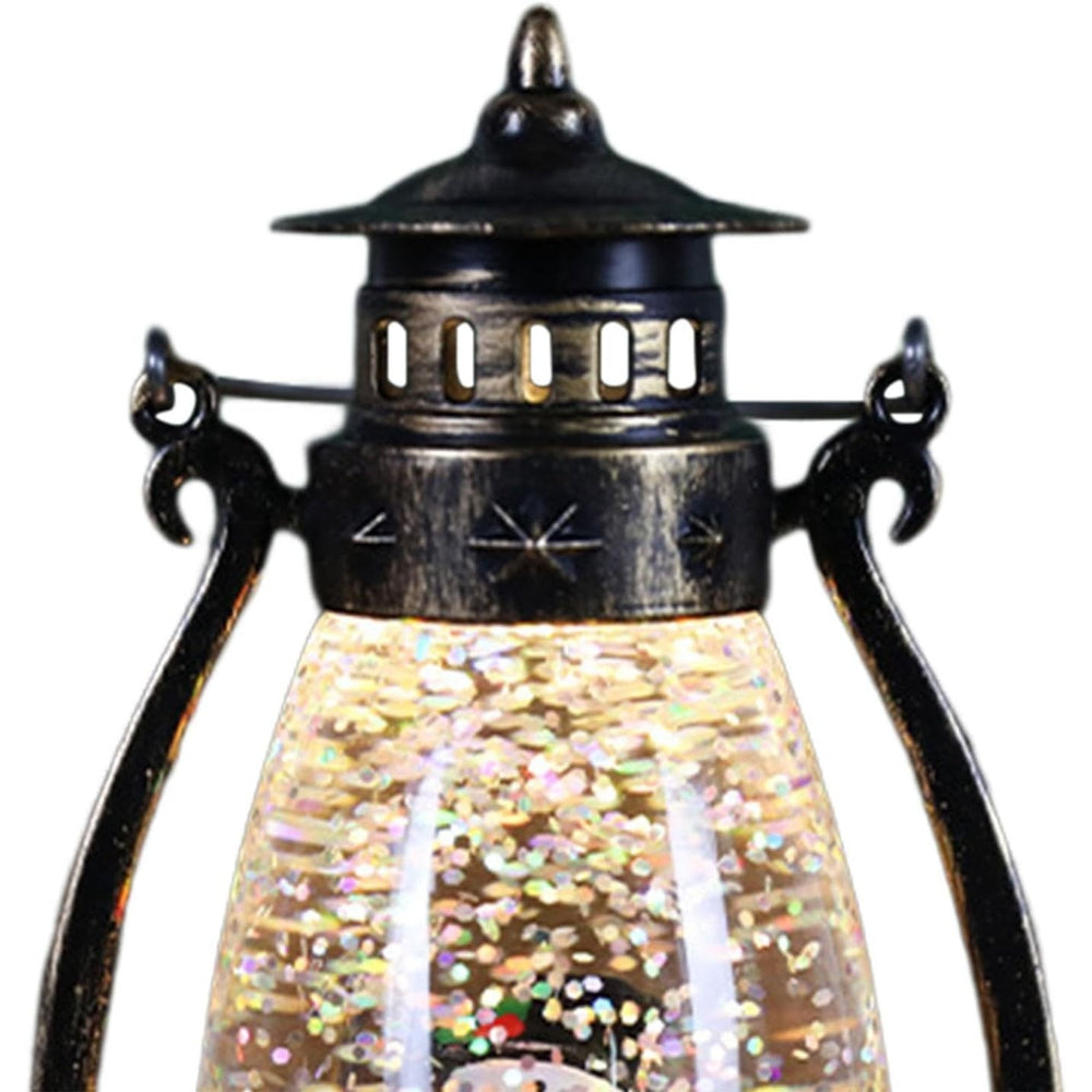 Decoratiune Luminoasa, Felinar de Craciun, cu Lumina LED, Ornament Model Lampa cu Ulei Om de Zapada, cu Maner, 14x7x6 cm, Negru