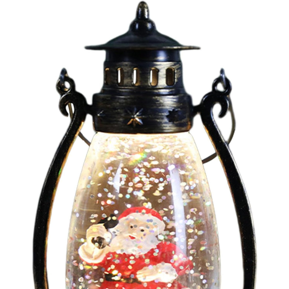 Decoratiune Luminoasa, Felinar de Craciun, cu Lumina LED, Ornament Model Lampa cu Ulei Mos Craciun, cu Maner, 14x7x6 cm, Negru