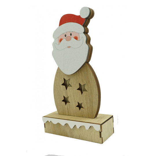 Decoratiune luminoasa, Mos Craciun, maro, lungime: 10 cm, latime: 5 cm, inaltime: 19 cm, lemn, interior/exterior
