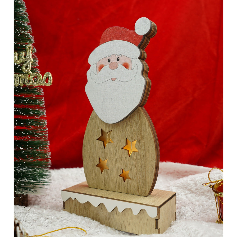 Decoratiune luminoasa, Mos Craciun, maro, lungime: 10 cm, latime: 5 cm, inaltime: 19 cm, lemn, interior/exterior