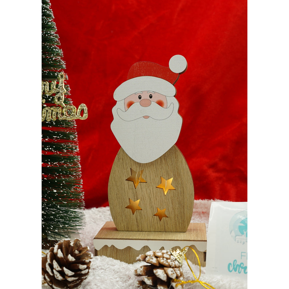 Decoratiune luminoasa, Mos Craciun, maro, lungime: 10 cm, latime: 5 cm, inaltime: 19 cm, lemn, interior/exterior