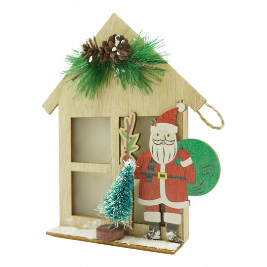 Decoratiune luminoasa, Mos Craciun, maro, lungime: 13 cm, latime: 5 cm, inaltime: 17 cm, lemn, interior/exterior
