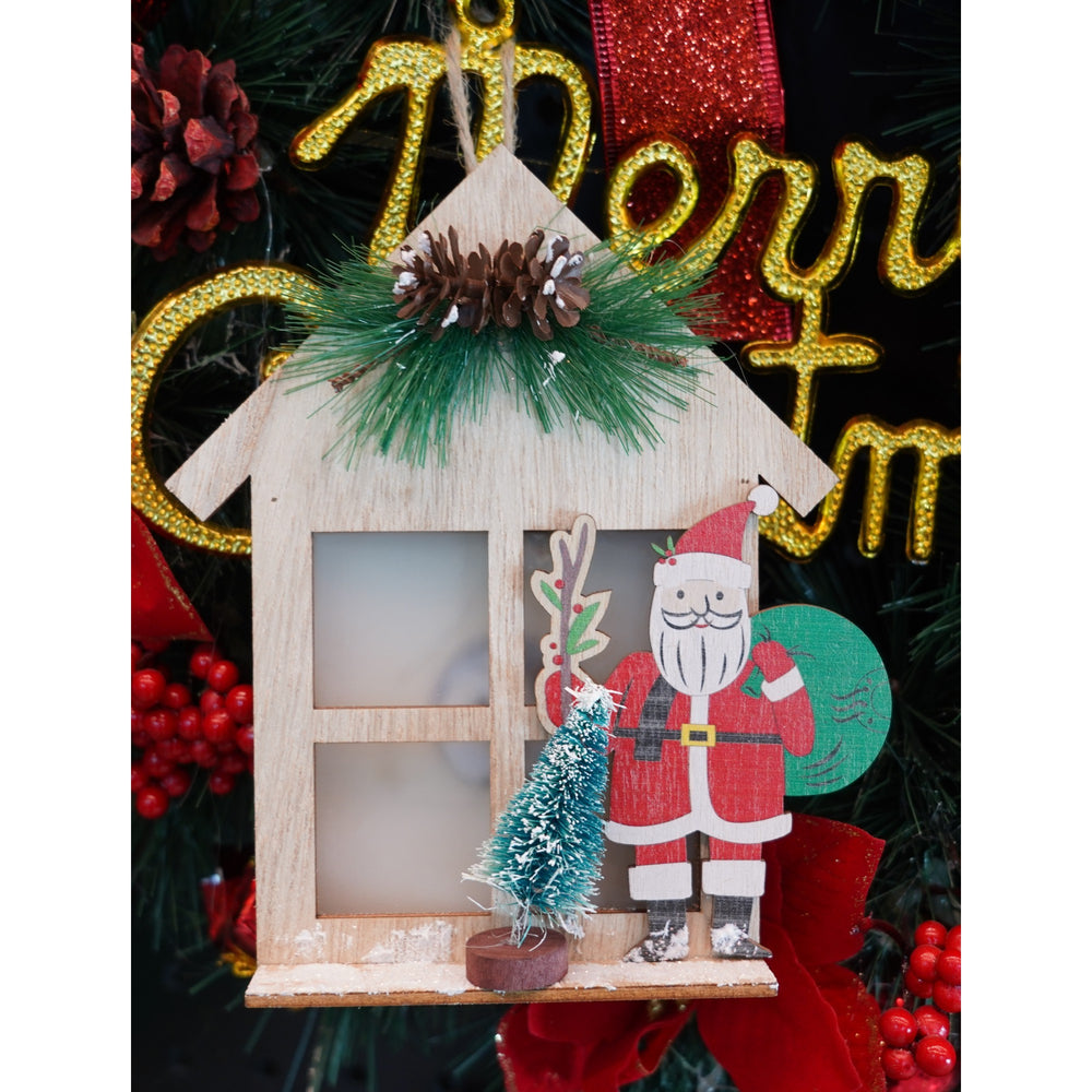 Decoratiune luminoasa, Mos Craciun, maro, lungime: 13 cm, latime: 5 cm, inaltime: 17 cm, lemn, interior/exterior