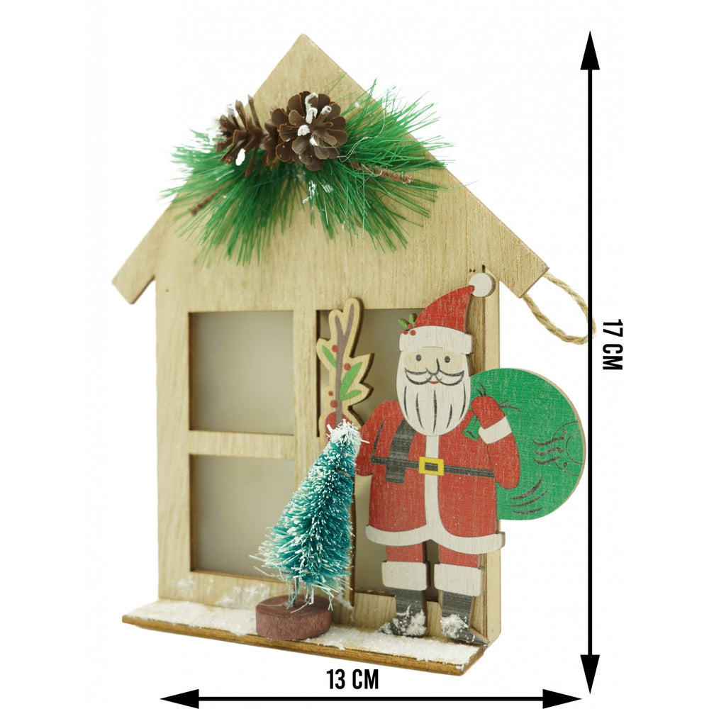 Decoratiune luminoasa, Mos Craciun, maro, lungime: 13 cm, latime: 5 cm, inaltime: 17 cm, lemn, interior/exterior
