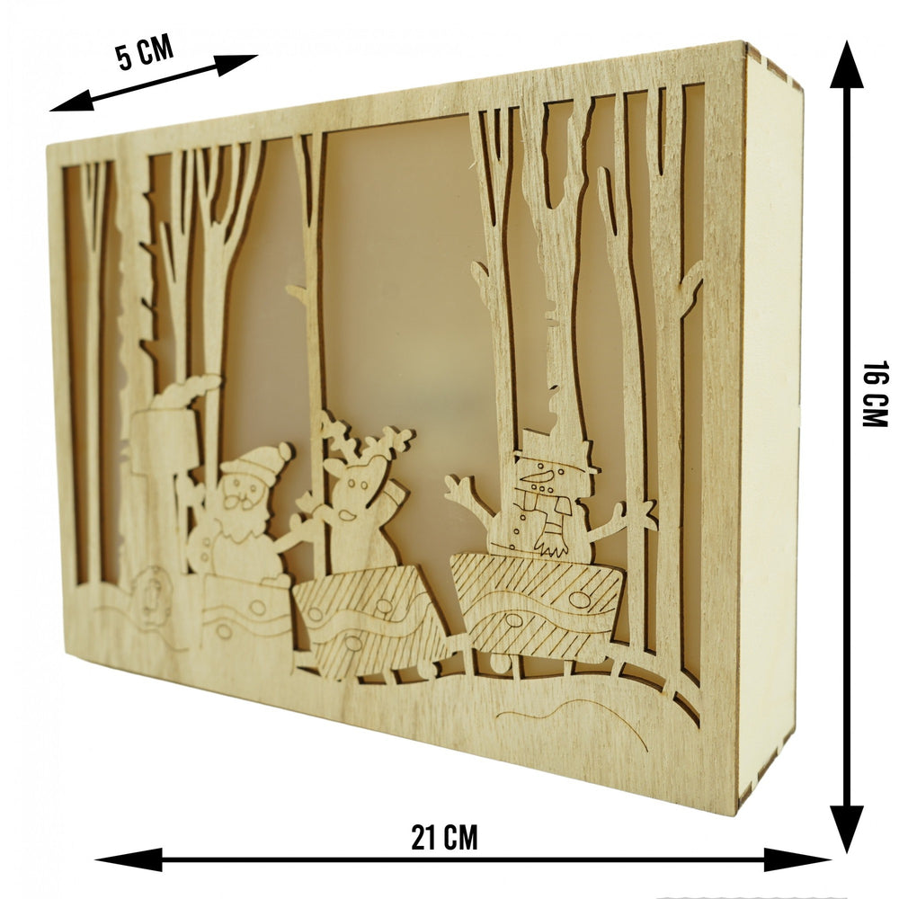 Decoratiune luminoasa, Peisaj de iarna - Mos Craciun, maro, lungime: 21 cm, latime: 5 cm, inaltime: 16 cm, lemn, interior/exterior