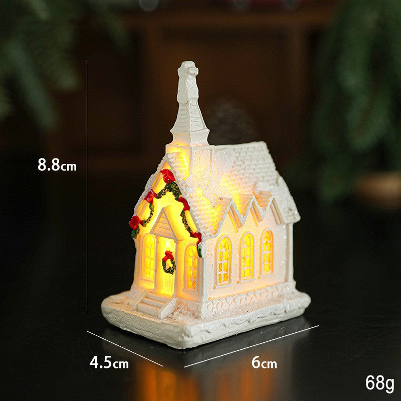 Decoratiune Ornament de Craciun, Biserica de Craciun din Rasina, Model Biserica Mica Iluminata din Interior, 8.8 x 6 x 4.5 cm, Alb