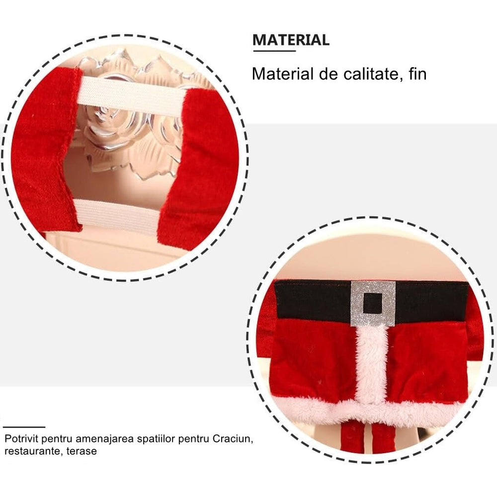 Decoratiune pentru scaun cu tematica de Craciun, elastica, material textil/poliester, 46 x 30 cm, rosu