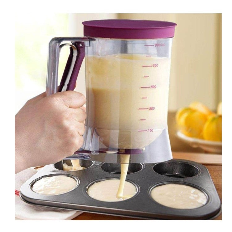 Dispenser de aluat pentru prajituri, Batter Dispenser, din plastic, maner cu arc, 900 ml, usor de manipulat si utilizat, Mov