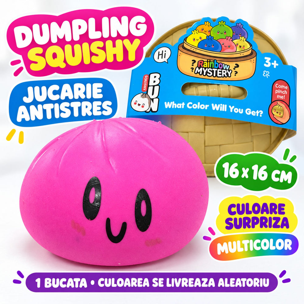 Dumpling Squishy Antistres, Jucarie Interactiva Antistres pentru Copii, 16x16 cm, Culoare Surpriza