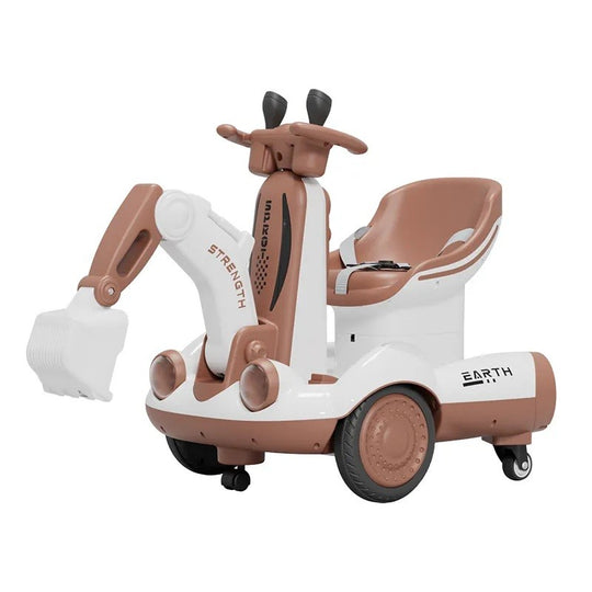 Excavator Electric, pe 4 Roti Antiderapante, cu Telecomanda, Brat Controlat Electric, cu Telecomanda, +2 Ani, Maro
