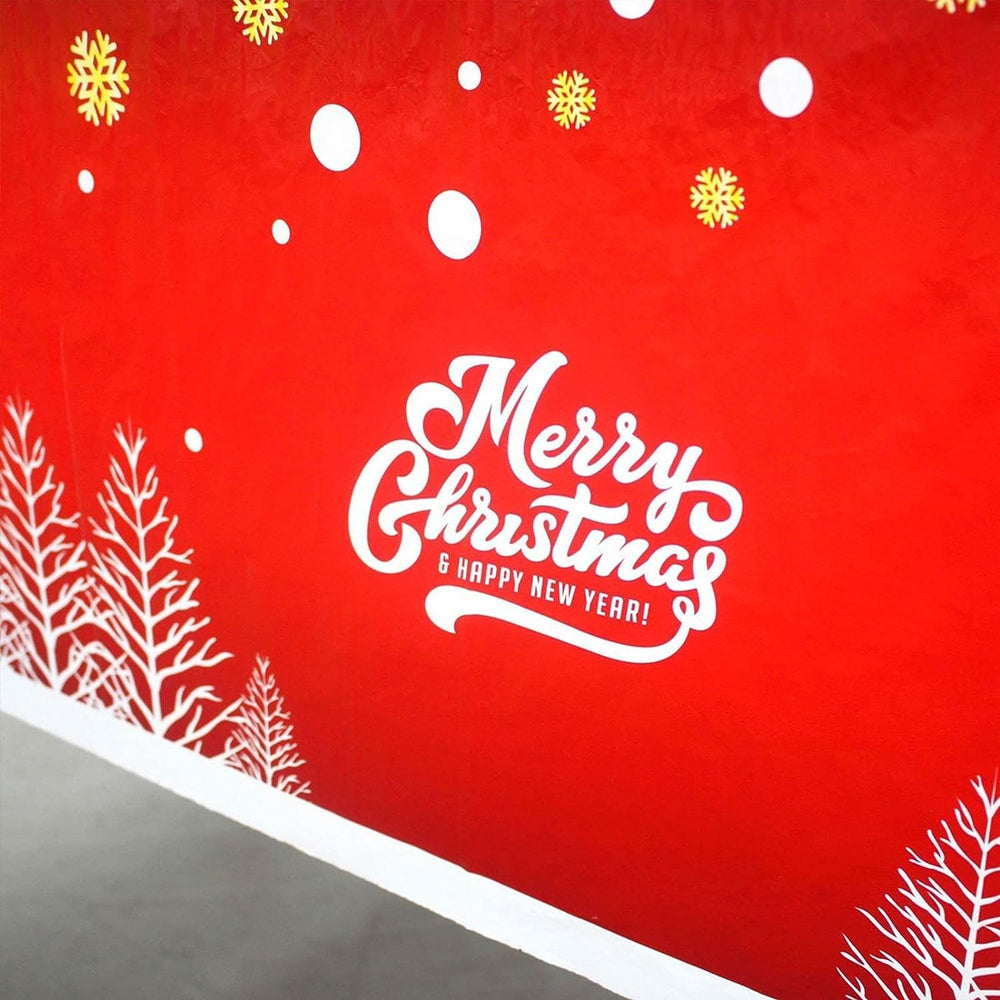 Fata de masa dreptunghiulara, PVC, 2.5 mm grosime, imprimeu Merry Christmas, potrivit pentru Craciun, utilizare multipla, 180 x 108 cm, alb