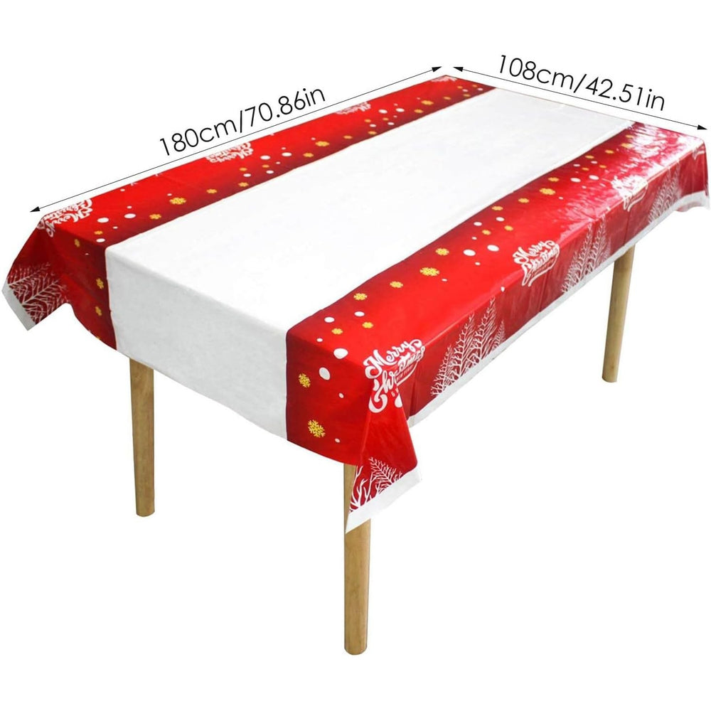 Fata de masa dreptunghiulara, PVC, 2.5 mm grosime, imprimeu Merry Christmas, potrivit pentru Craciun, utilizare multipla, 180 x 108 cm, alb