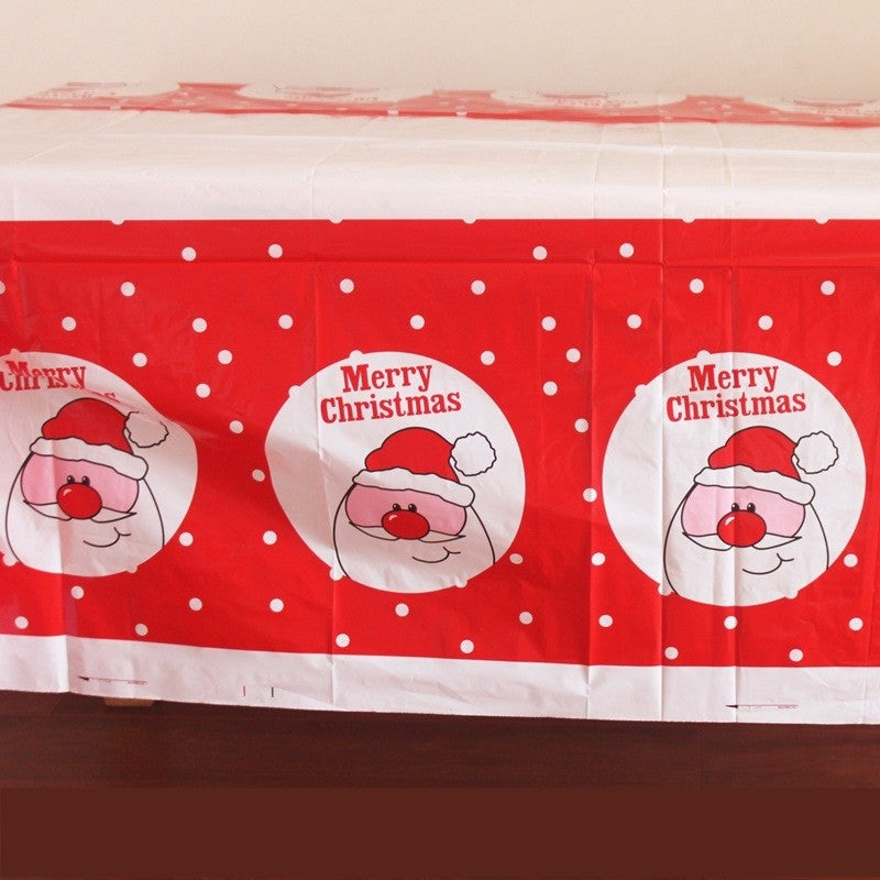 Fata de masa dreptunghiulara, PVC, 2.5 mm grosime, imprimeu Mos Craciun model 2, potrivit pentru Craciun, utilizare multipla, 180 x 108 cm, alb