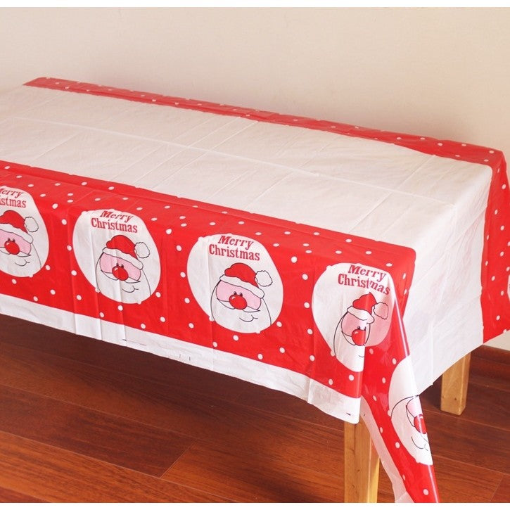 Fata de masa dreptunghiulara, PVC, 2.5 mm grosime, imprimeu Mos Craciun model 2, potrivit pentru Craciun, utilizare multipla, 180 x 108 cm, alb