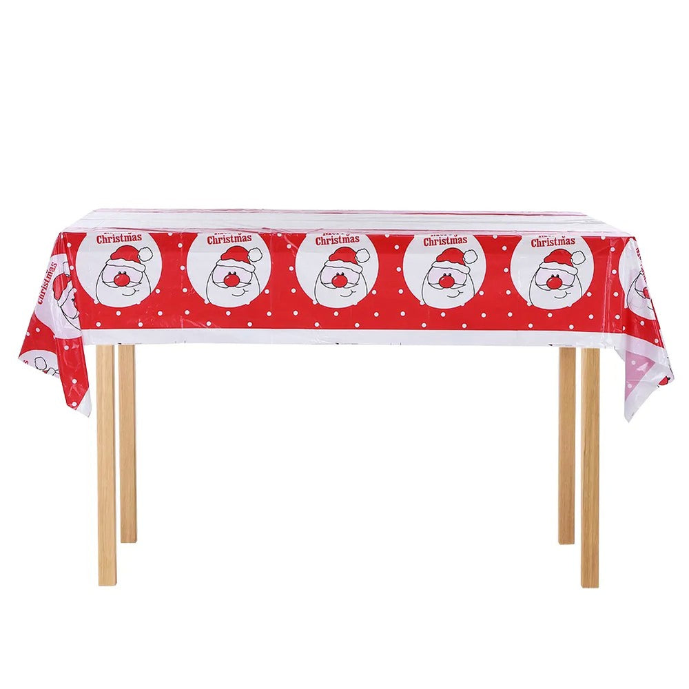 Fata de masa dreptunghiulara, PVC, 2.5 mm grosime, imprimeu Mos Craciun model 2, potrivit pentru Craciun, utilizare multipla, 180 x 108 cm, alb