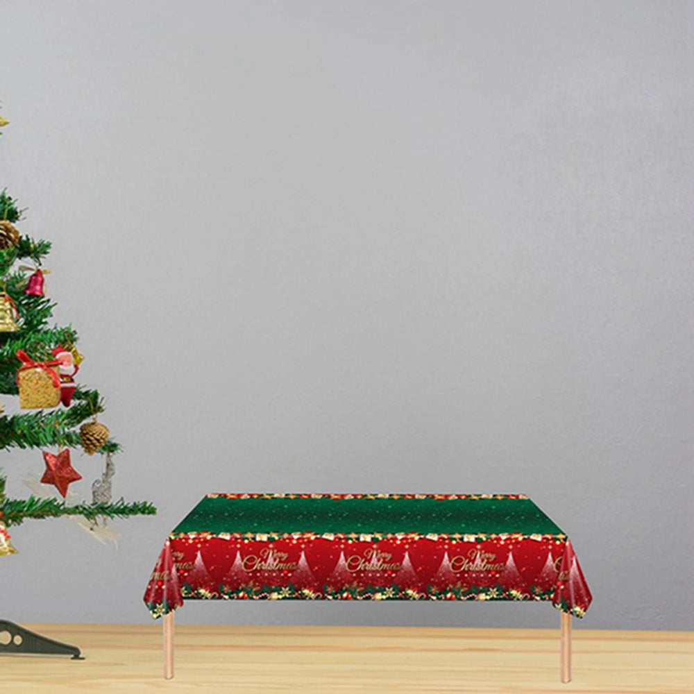 Fata de Masa Festiva, Dreptunghiulara, Imprimeu Merry Christmas, Tema Craciun, Rezistenta la Apa, din PVC, 137 x 274 cm, Rosu/Verde