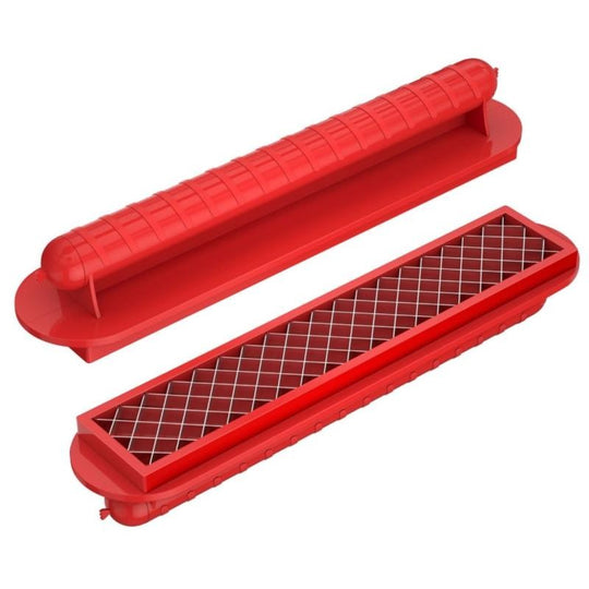 Feliator manual pentru hot-dog, crestare carnati si hot-dog, manual, potrivit pentru gratar, 29.5 x 6.5 cm, din inox si ABS, rosu
