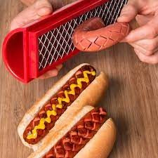 Feliator manual pentru hot-dog, crestare carnati si hot-dog, manual, potrivit pentru gratar, 29.5 x 6.5 cm, din inox si ABS, rosu