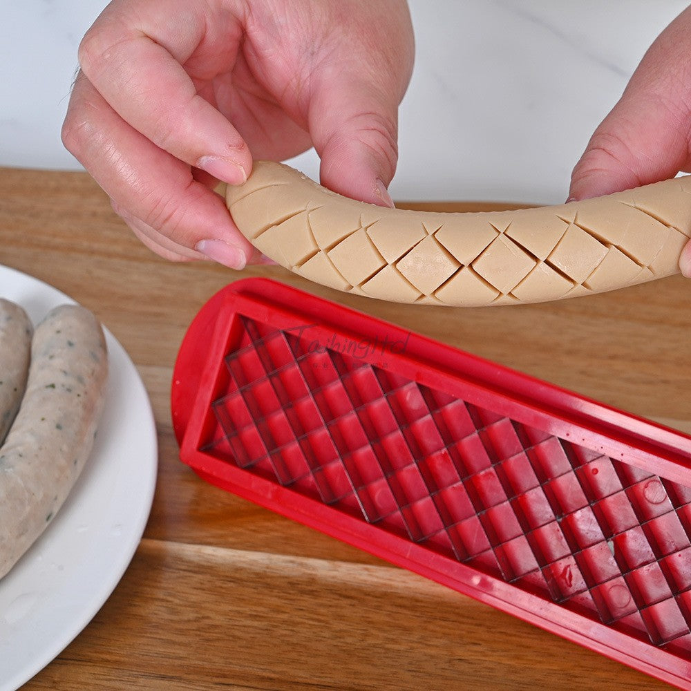 Feliator manual pentru hot-dog, crestare carnati si hot-dog, manual, potrivit pentru gratar, 29.5 x 6.5 cm, din inox si ABS, rosu