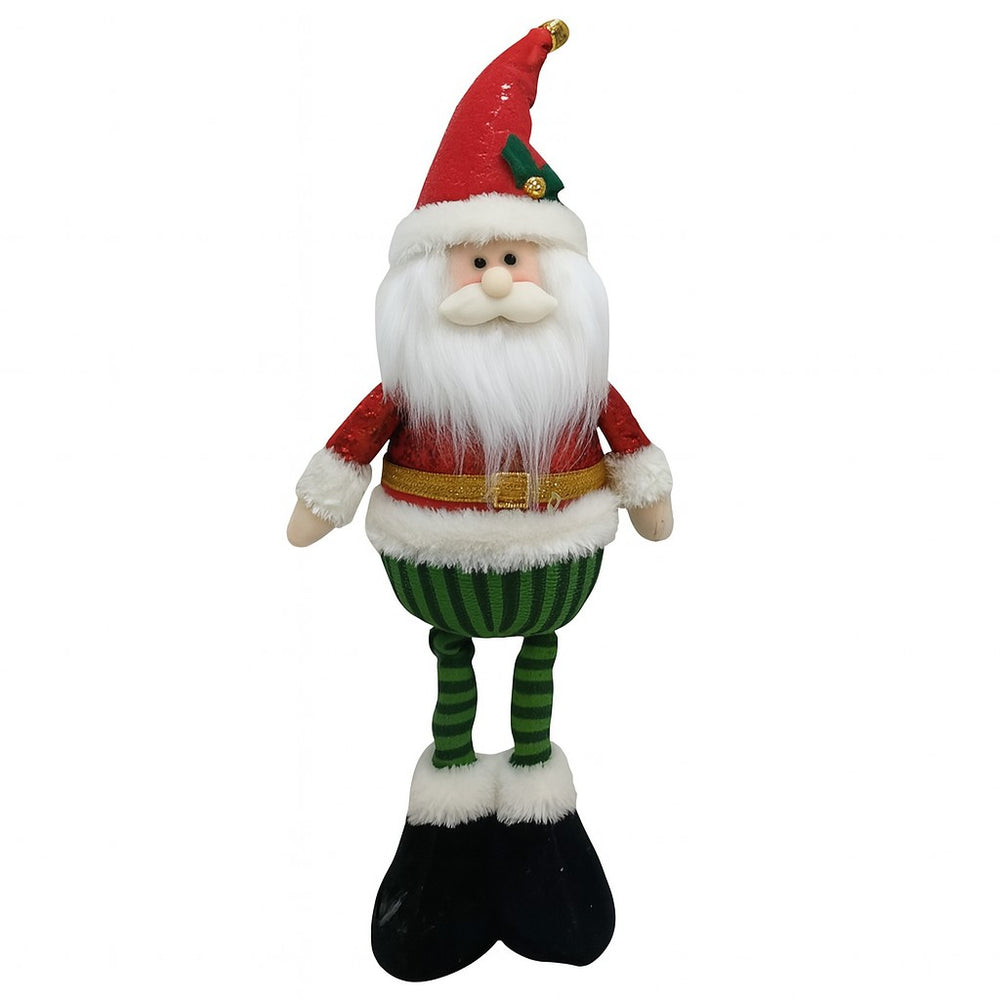 Figurina de Craciun Mos Craciun Textil, Mos Craciun pentru Decoratiuni de Craciun, din Material Textil Moale 52 x 18 x 8 cm, Rosu Verde