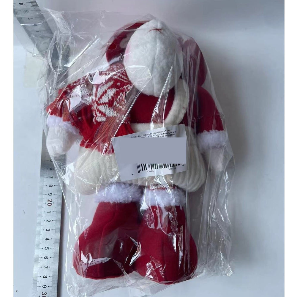 Figurina Decorativa, Pentru Craciun, Ren, Picioare Telescopice, Inaltime Reglabila 44-54cm, Caciula cu Inimioare, Alb/Rosu