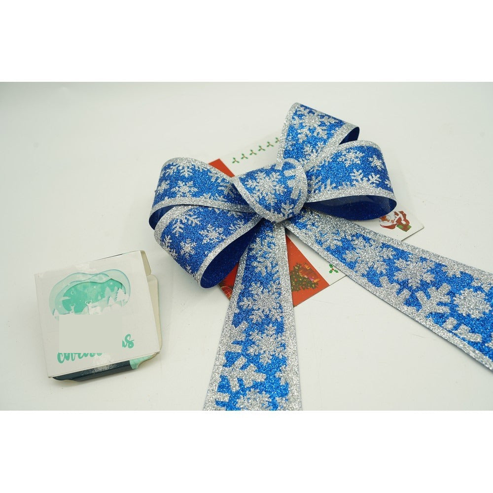 Funda pentru brad, Albastra, model de nea, cu margini argintii, 15 x 23 cm, PVC