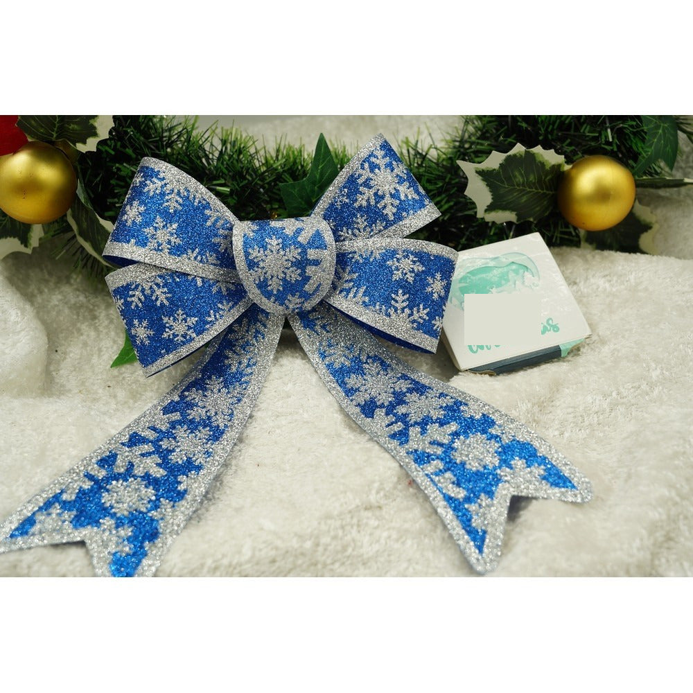 Funda pentru brad, Albastra, model de nea, cu margini argintii, 15 x 23 cm, PVC