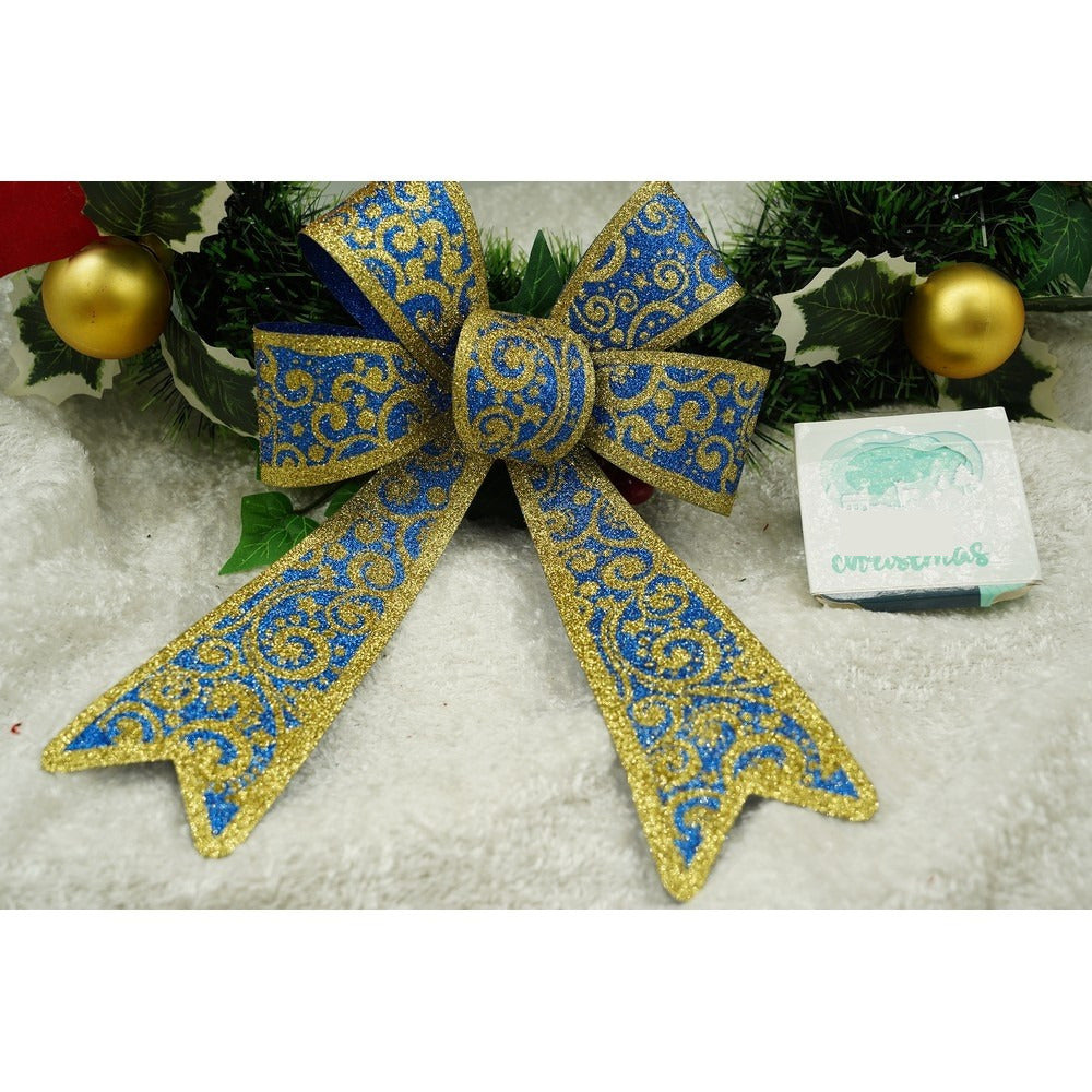 Funda pentru brad, Albastra, model spiralat, cu margini aurii, 15 x 23 cm, PVC
