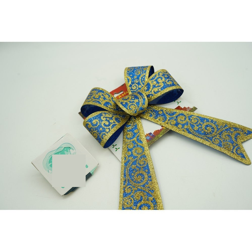 Funda pentru brad, Albastra, model spiralat, cu margini aurii, 15 x 23 cm, PVC