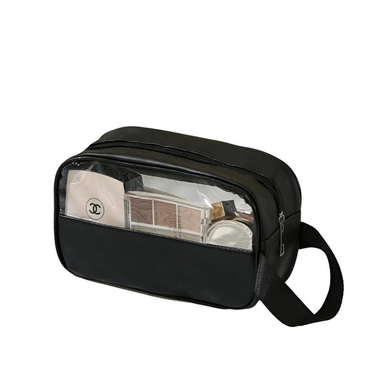 Geanta Cosmetice, pentru Voiaj sau Organizare, Material PVC- Textil, Impermeabila, Portabila, 22 x 12 x 8 cm, Negru