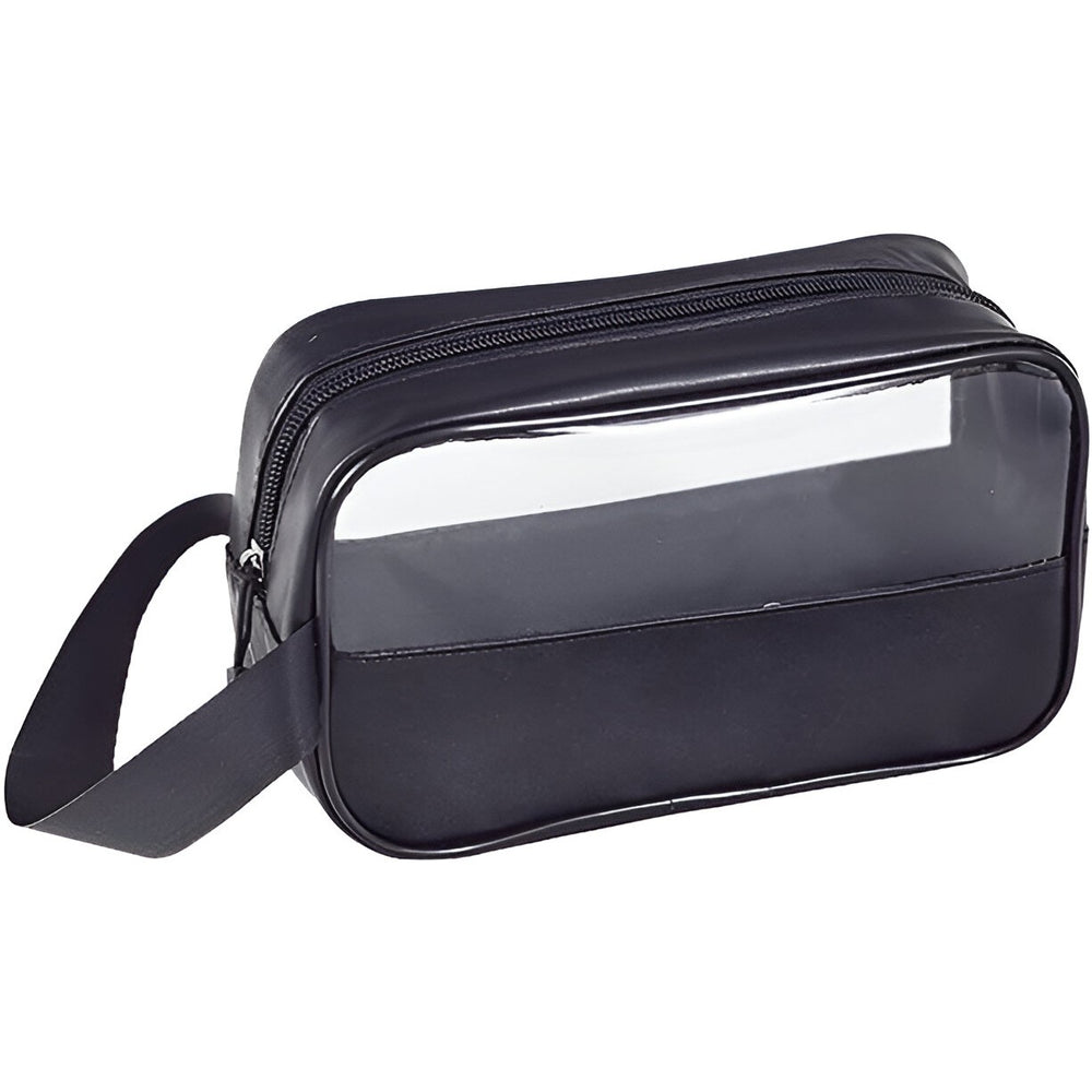 Geanta Cosmetice, pentru Voiaj sau Organizare, Material PVC- Textil, Impermeabila, Portabila, 22 x 12 x 8 cm, Negru