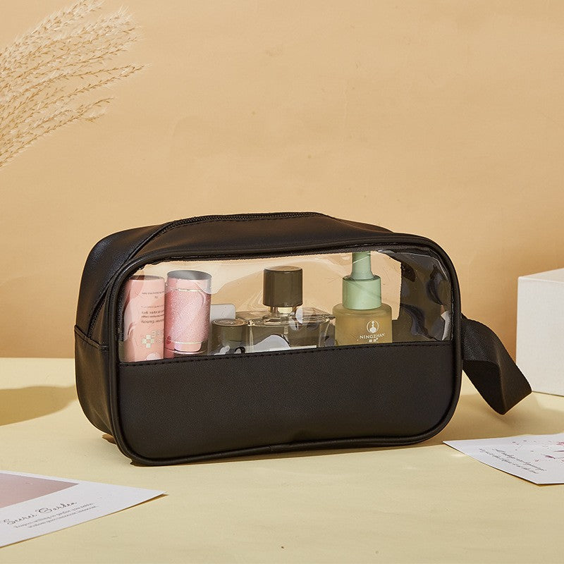Geanta Cosmetice, pentru Voiaj sau Organizare, Material PVC- Textil, Impermeabila, Portabila, 22 x 12 x 8 cm, Negru
