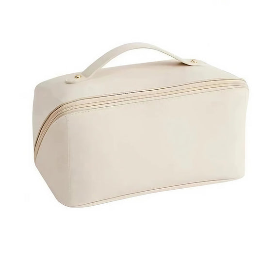 Geanta de Calatorie, Pentru Cosmetice, Portabila, Impermeabila, din Piele Ecologica, Compartimente Multiple, cu Fermoar, 23 x 11.5 x 10.5 cm, Crem