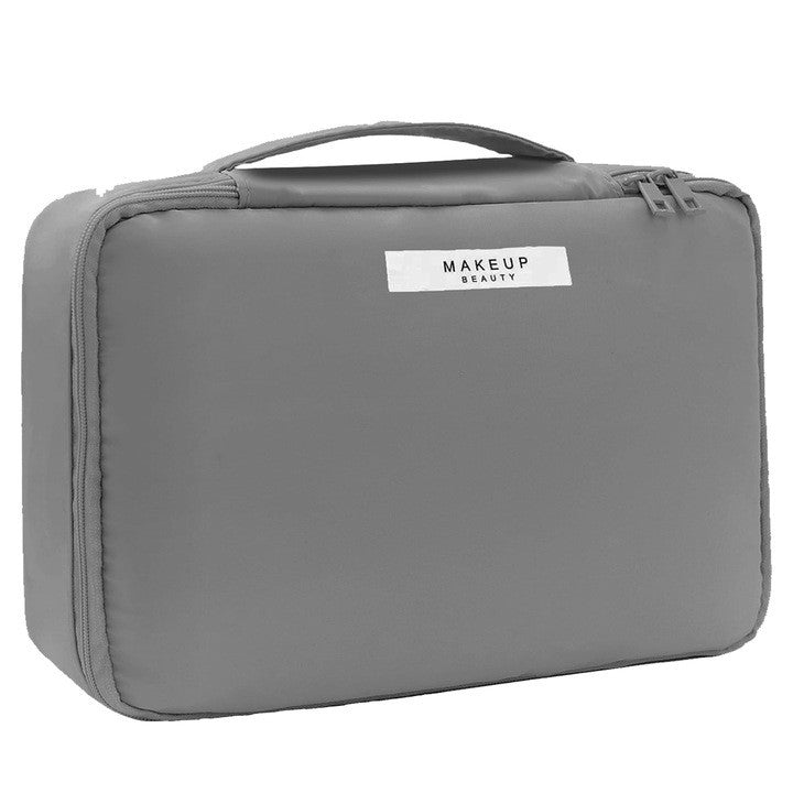 Geanta de Calatorie, pentru Cosmetice si Articole de Toaleta, Material Impermeabil, 2 in 1, Portfard Interior Detasabil, 23 x 16 x 8 cm, Gri