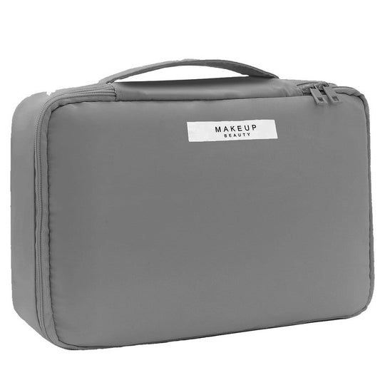 Geanta de Calatorie, pentru Cosmetice si Articole de Toaleta, Material Impermeabil, 2 in 1, Portfard Interior Detasabil, 23 x 16 x 8 cm, Gri
