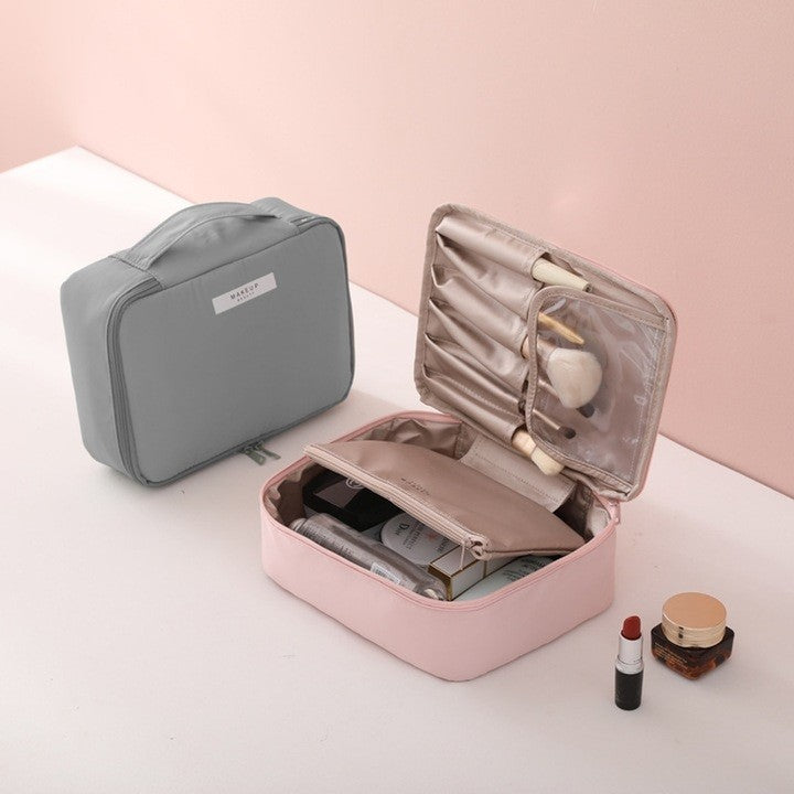 Geanta de Calatorie, pentru Cosmetice si Articole de Toaleta, Material Impermeabil, 2 in 1, Portfard Interior Detasabil, 23 x 16 x 8 cm, Gri
