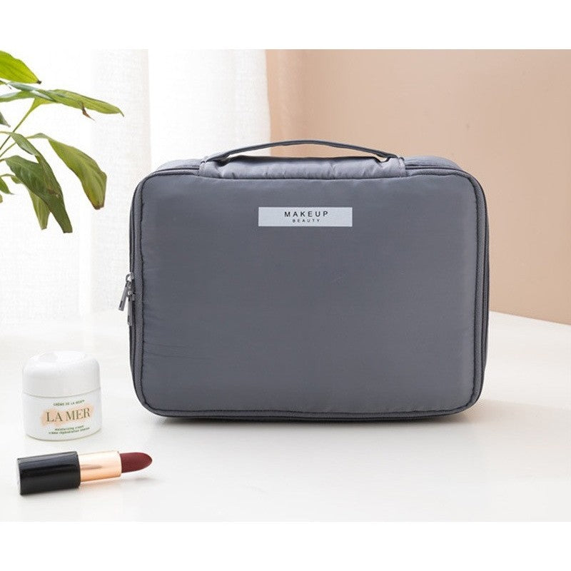 Geanta de Calatorie, pentru Cosmetice si Articole de Toaleta, Material Impermeabil, 2 in 1, Portfard Interior Detasabil, 23 x 16 x 8 cm, Gri