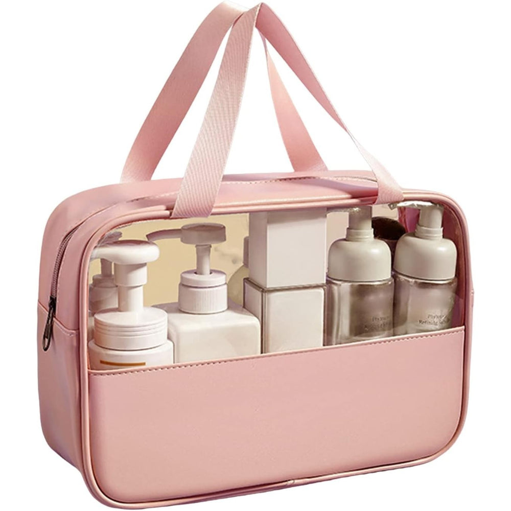Geanta pentru cosmetice, Geanta pentru Voiaj sau Organizarea produselor Cosmetice, Geanta pentru Machiaj, din PVC si PU, 26 x 15 x 10 cm, Roz
