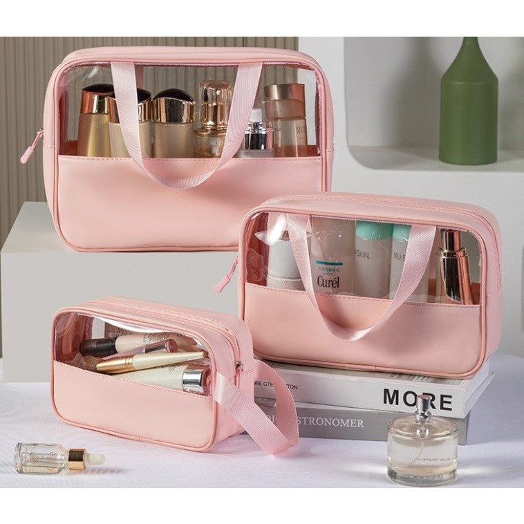 Geanta pentru cosmetice, Geanta pentru Voiaj sau Organizarea produselor Cosmetice, Geanta pentru Machiaj, din PVC si PU, 26 x 15 x 10 cm, Roz