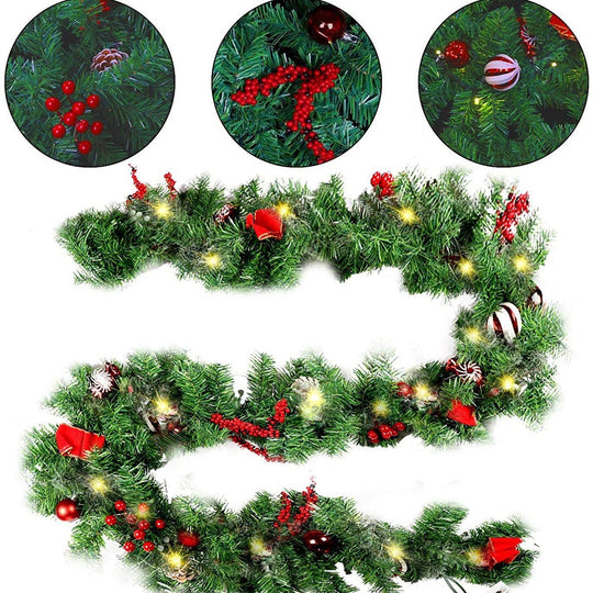 Ghirlanda de Craciun, din Brad Artificial cu Decoratiuni, cu Baterii, 50 LED-uri, 270 cm, Verde