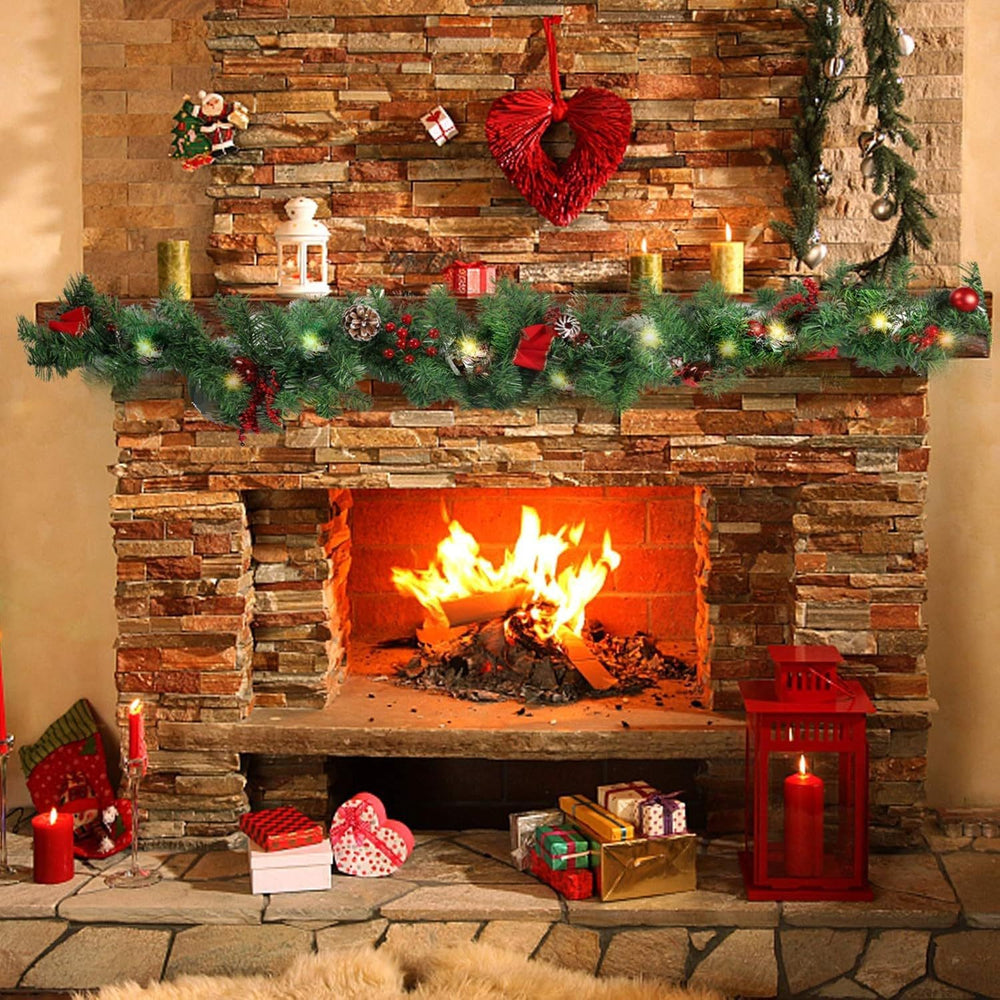 Ghirlanda de Craciun, din Brad Artificial cu Decoratiuni, cu Baterii, 30 LED-uri, 180 cm, Verde