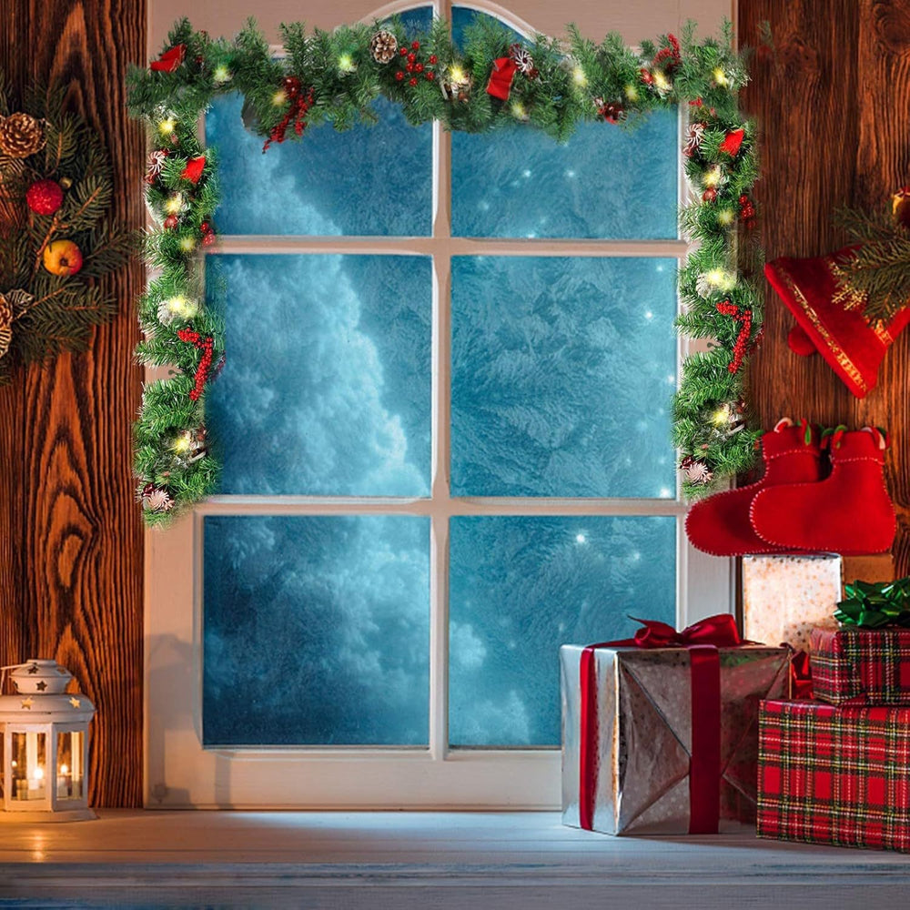 Ghirlanda de Craciun, din Brad Artificial cu Decoratiuni, cu Baterii, 30 LED-uri, 180 cm, Verde