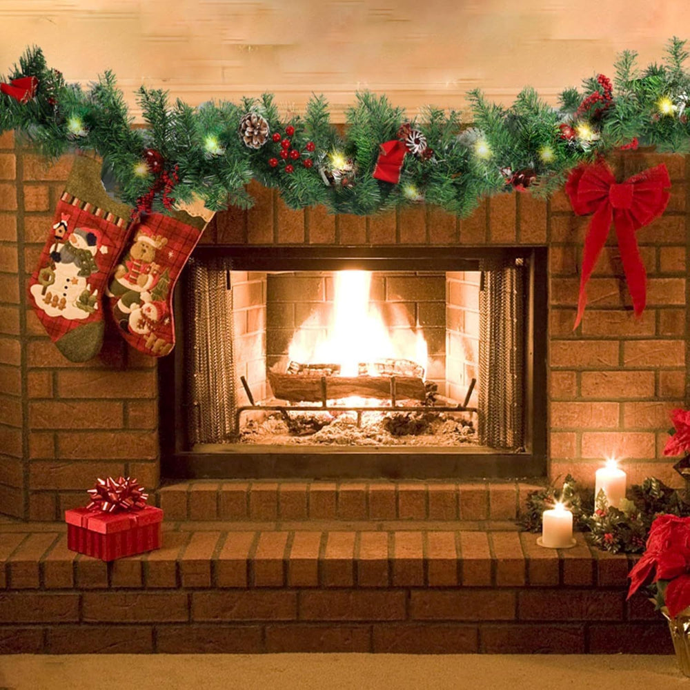 Ghirlanda de Craciun, din Brad Artificial cu Decoratiuni, cu Baterii, 30 LED-uri, 180 cm, Verde