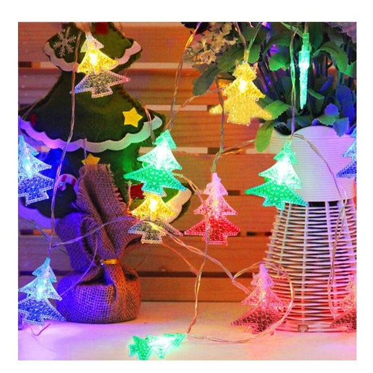 Ghirlanda luminoasa cu bec in forma de brazi, 3 metri, 20 LED-uri, forme din plastic, fir transparent, multicolora